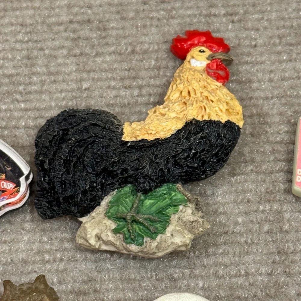 Vintage 1980s Dunkin' Donuts, Rooster, Owl, Nascar Refrigerator Magnets Set of 8